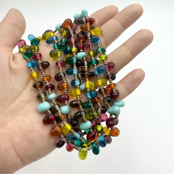 Long Glass Bead Strand Multi Color Wrap Necklace Layering Boho Style - Picture 3 of 7